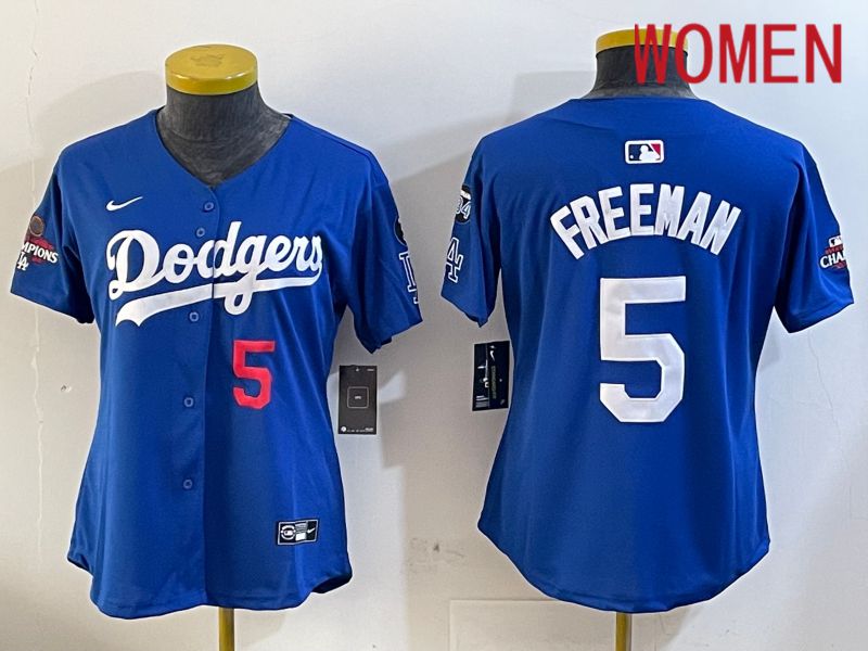 Women Los Angeles Dodgers 5 Freeman Blue Game 2024 Nike MLB Jersey style 12053